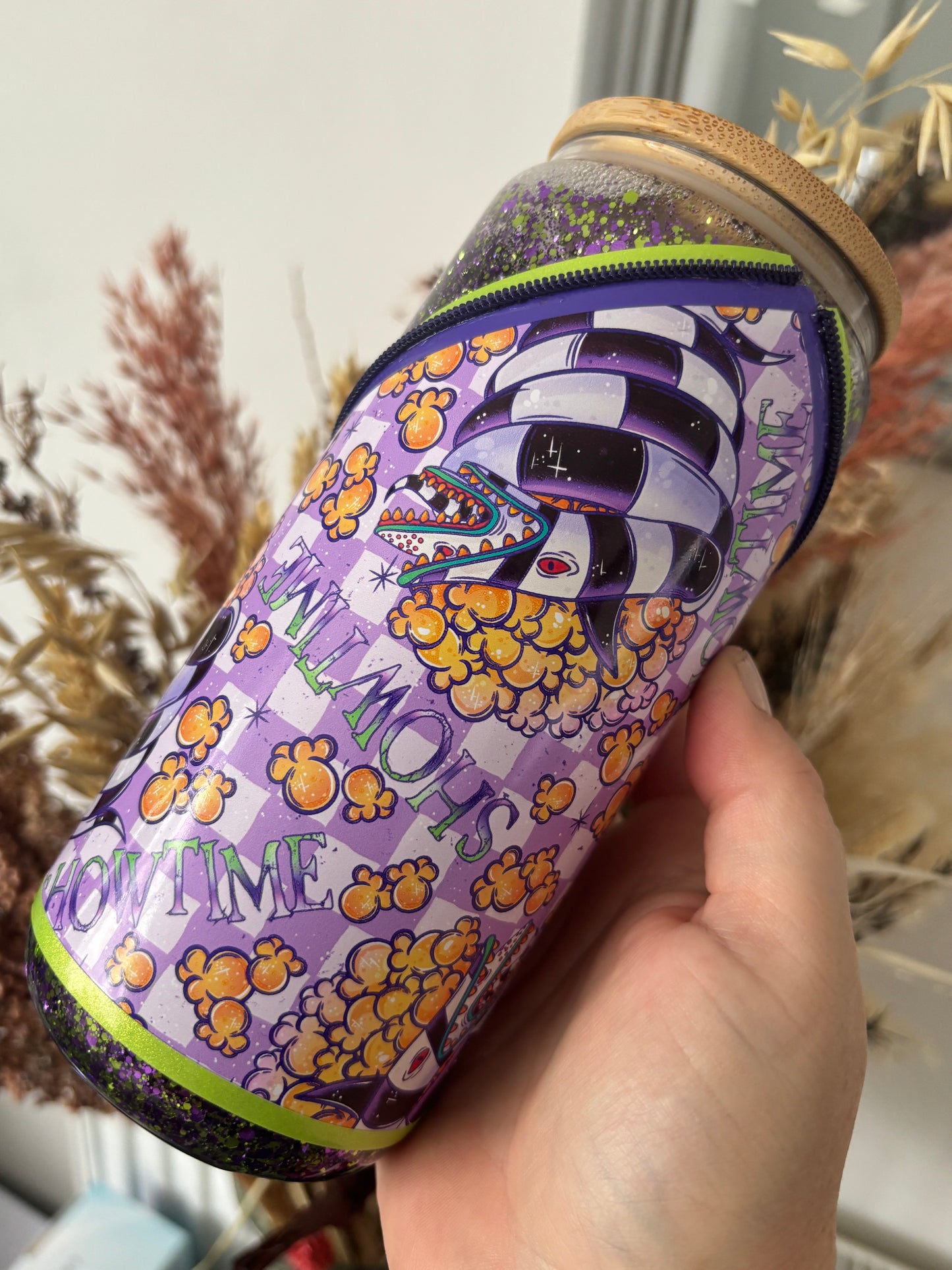 Beetlejuice inspired Snow Globe Zipper Tumbler