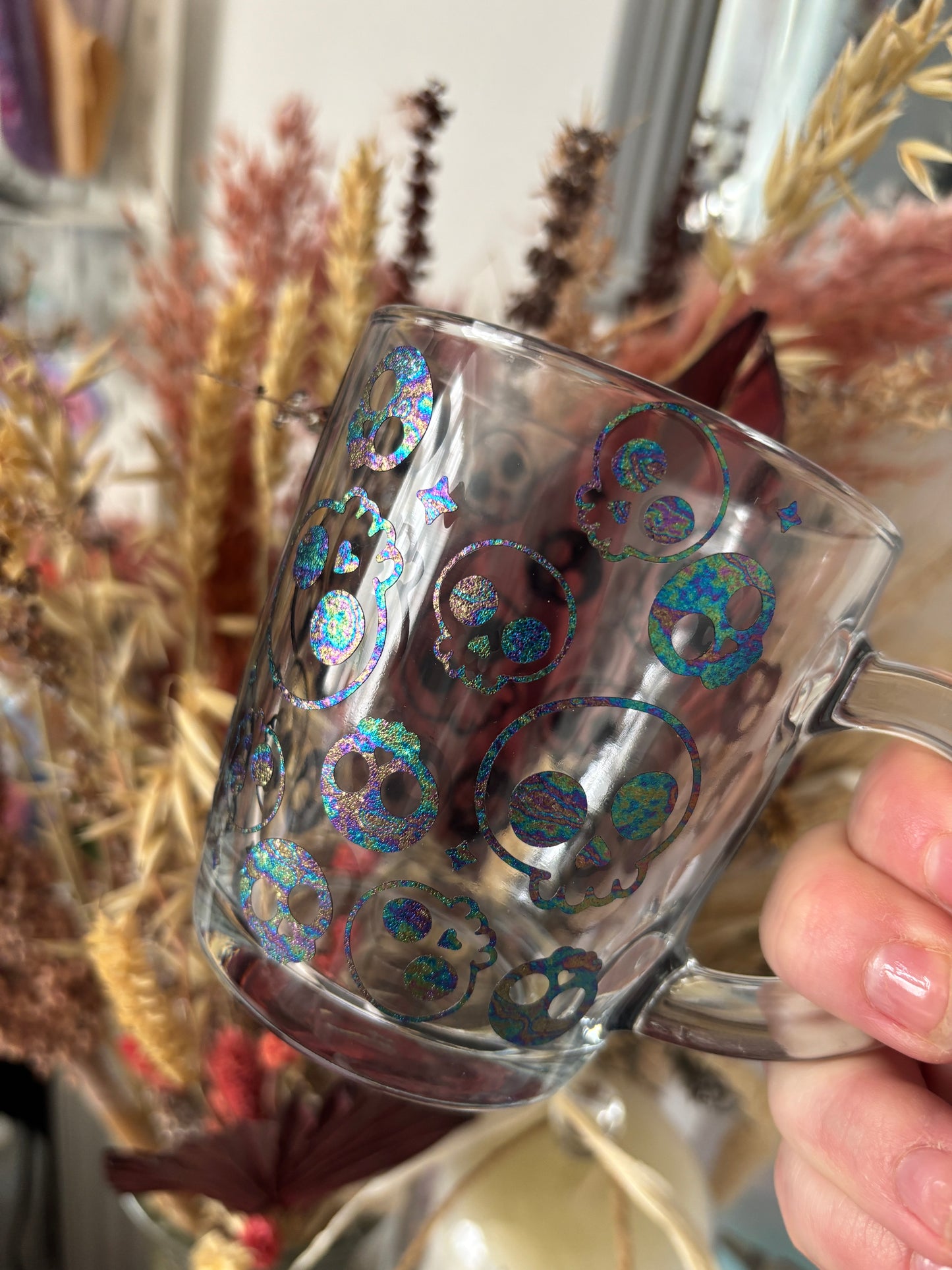 Oil slick Skull Glass Mug