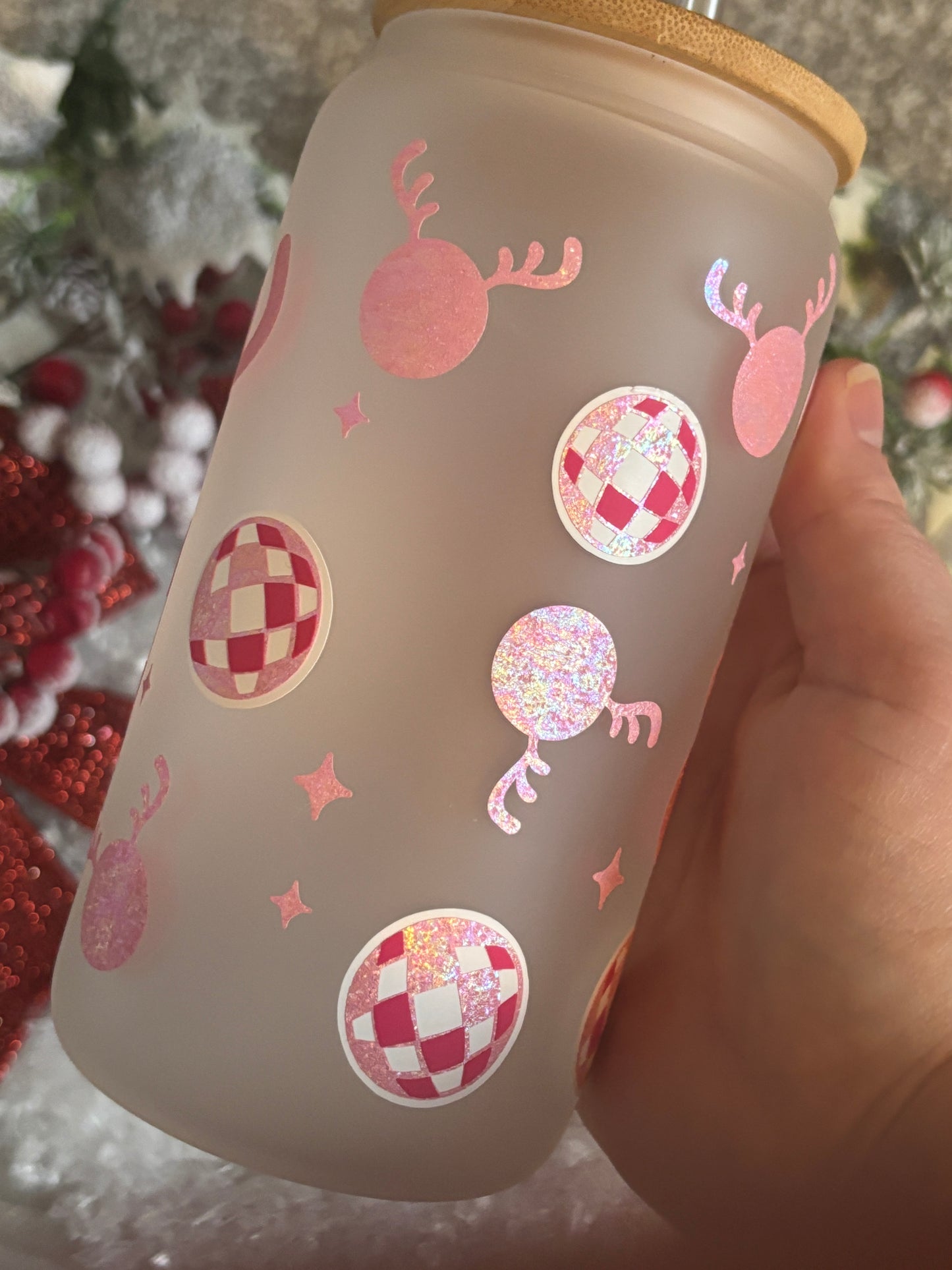 Disco Reindeer Glass Libby