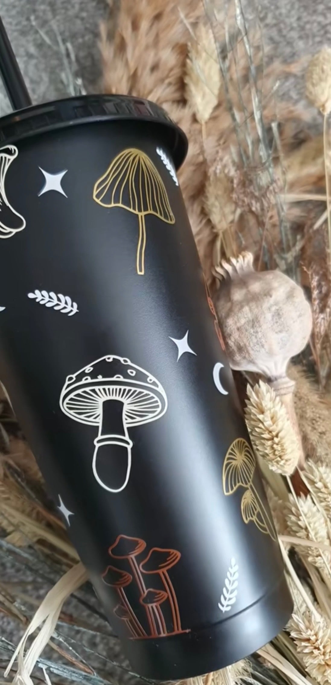 Mushroom Print Black Cold Cup