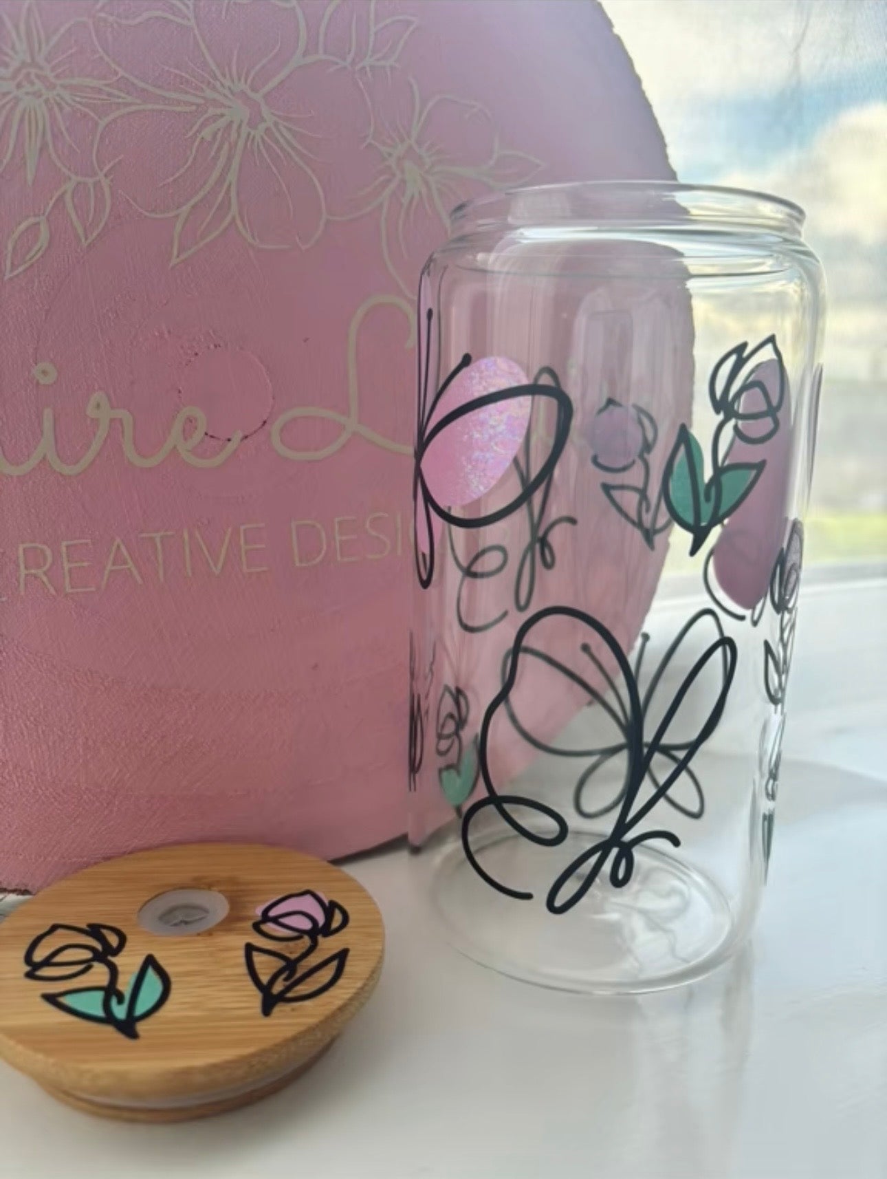 Butterfly & Roses Glass Libby