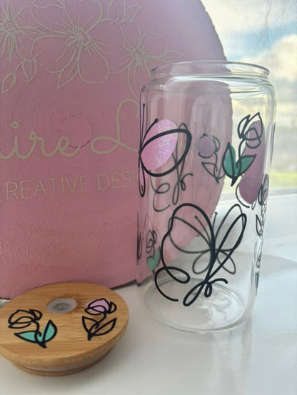 Butterfly & Roses Glass Libby