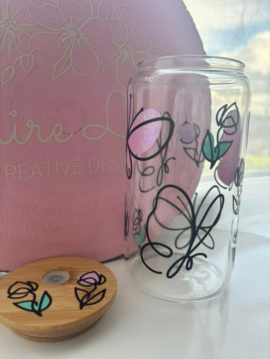 Butterfly & Roses Glass Libby