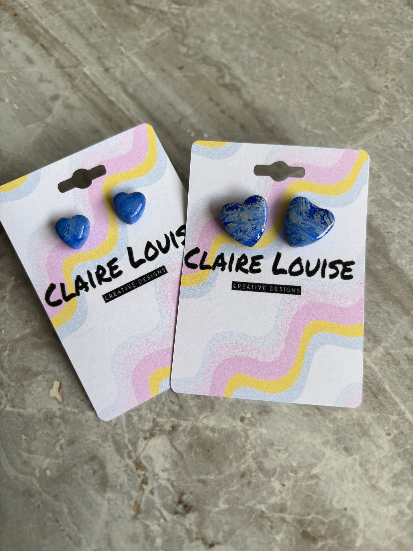 Blue Marble Heart Studs