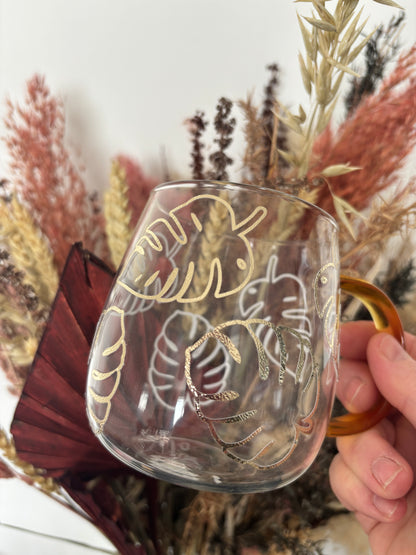 Gold Leaf Print Glass Cup
