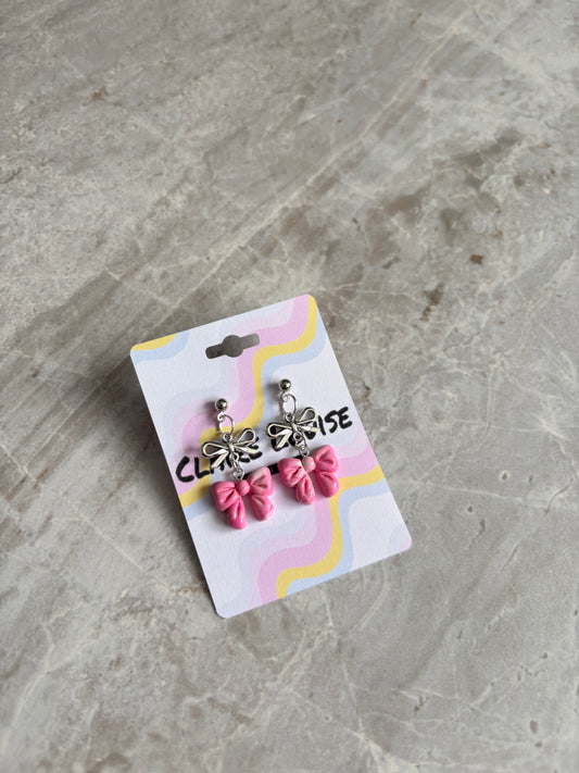 Pink Swirl Bow Earrings