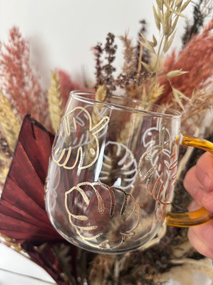 Gold Leaf Print Glass Cup