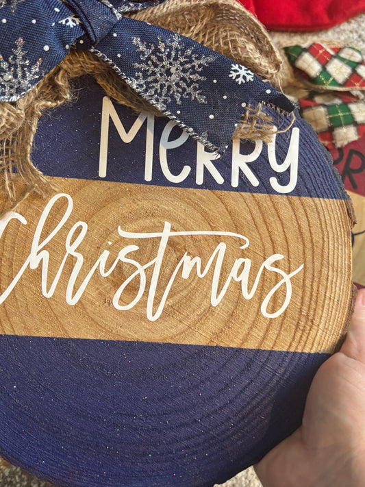 Merry Christmas Wooden Slice Sign