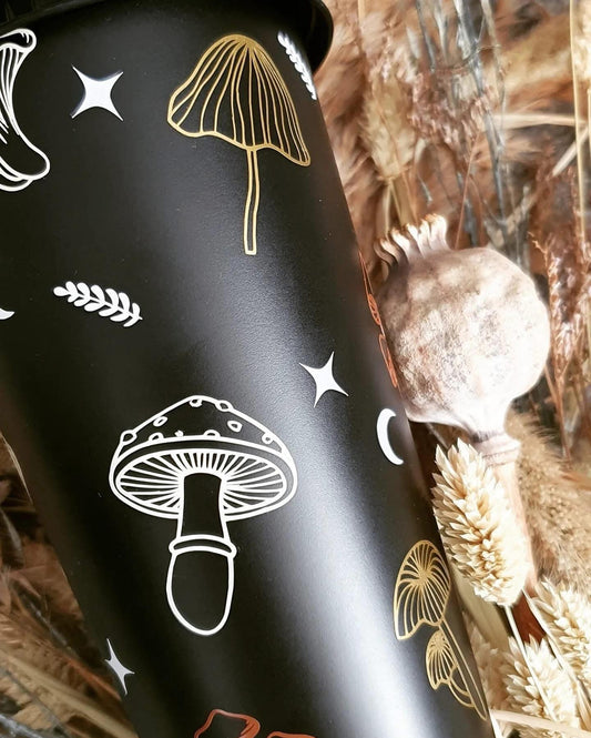 Mushroom Print Black Cold Cup