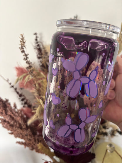 Purple Balloon Dog Lava Drip Glass Tumbler