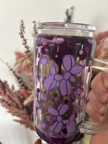 Purple Balloon Dog Lava Drip Glass Tumbler