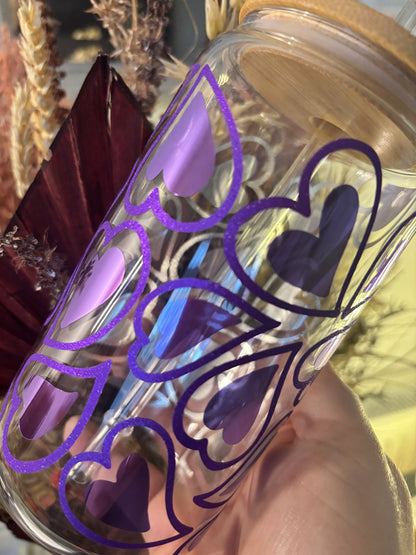 Purple Hearts Clear Glass Libby