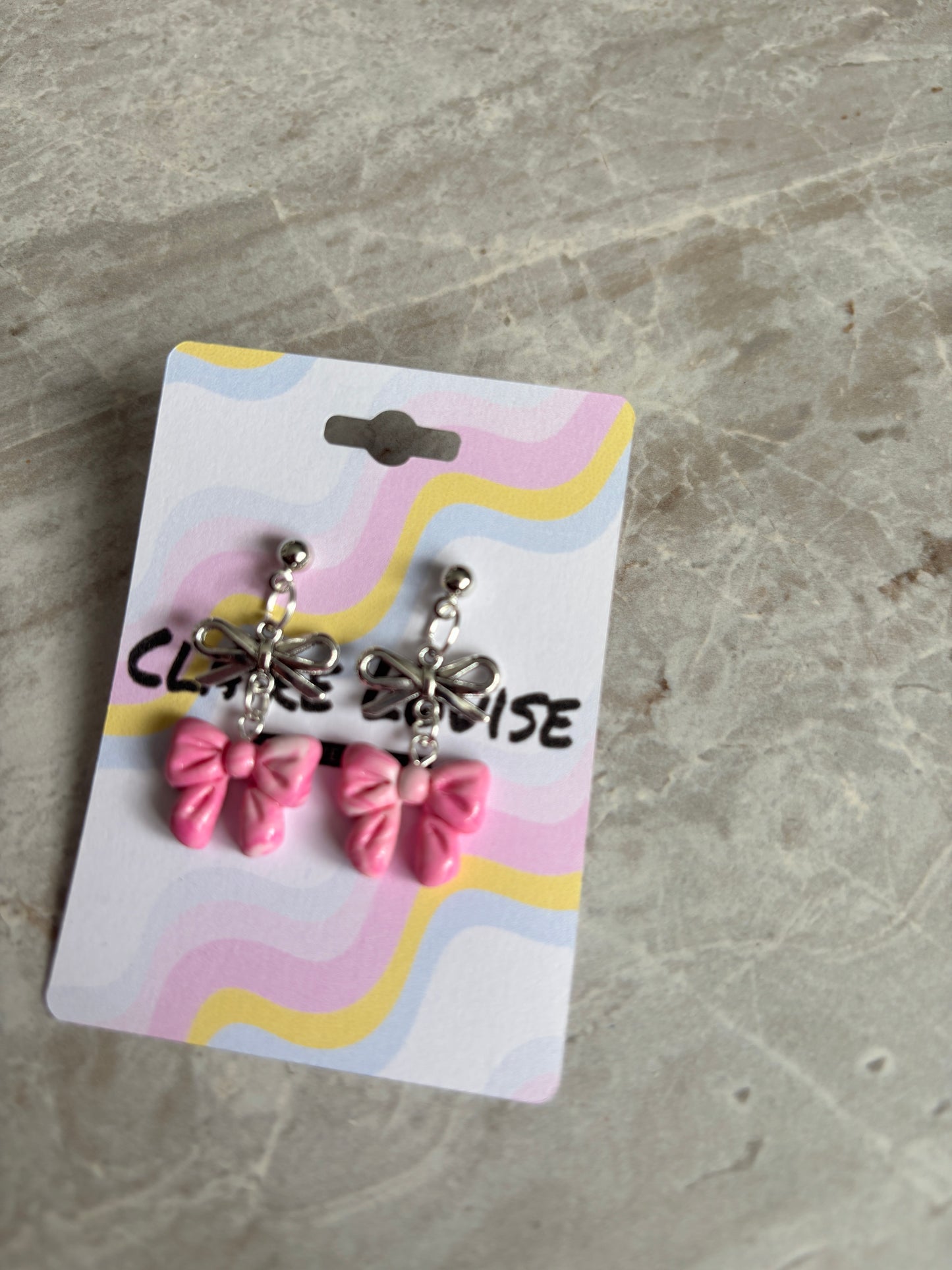 Pink Swirl Bow Earrings