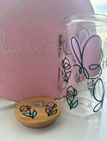 Butterfly & Roses Glass Libby