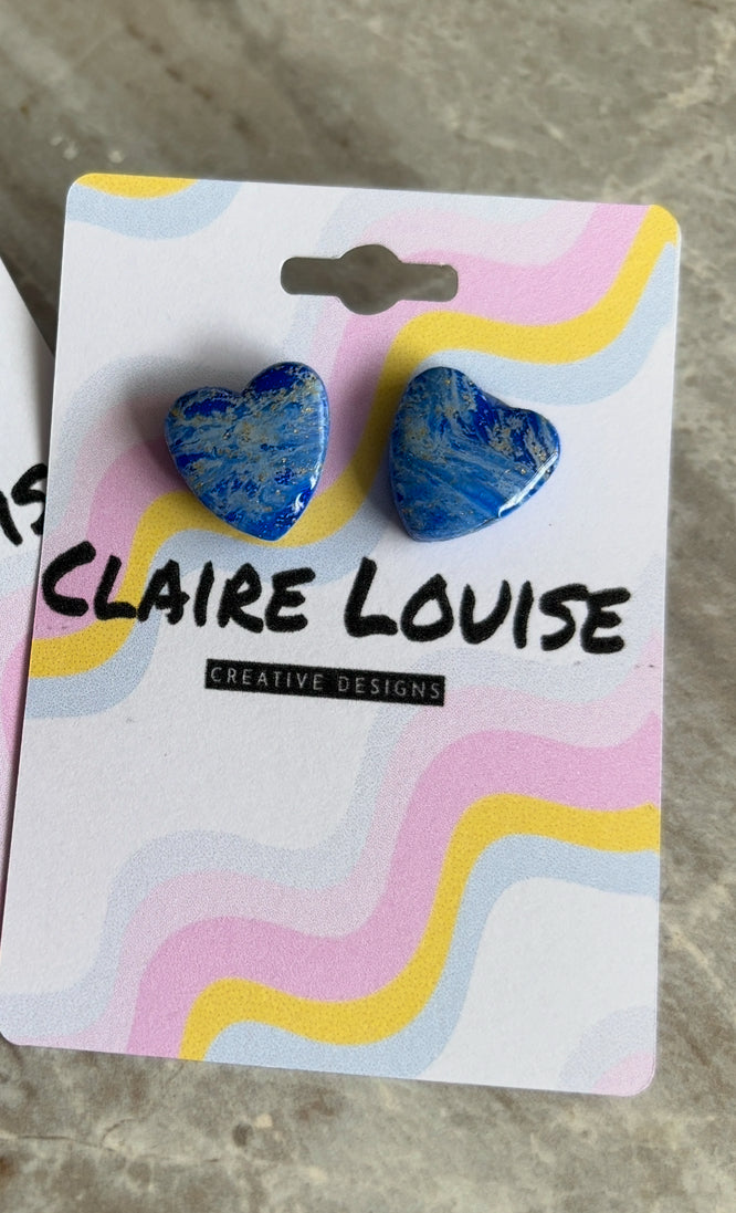 Blue Marble Heart Studs