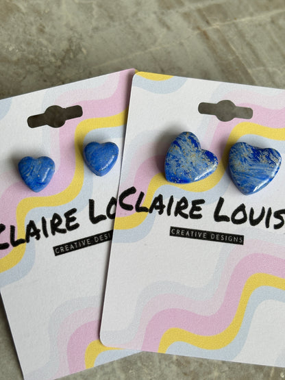 Blue Marble Heart Studs