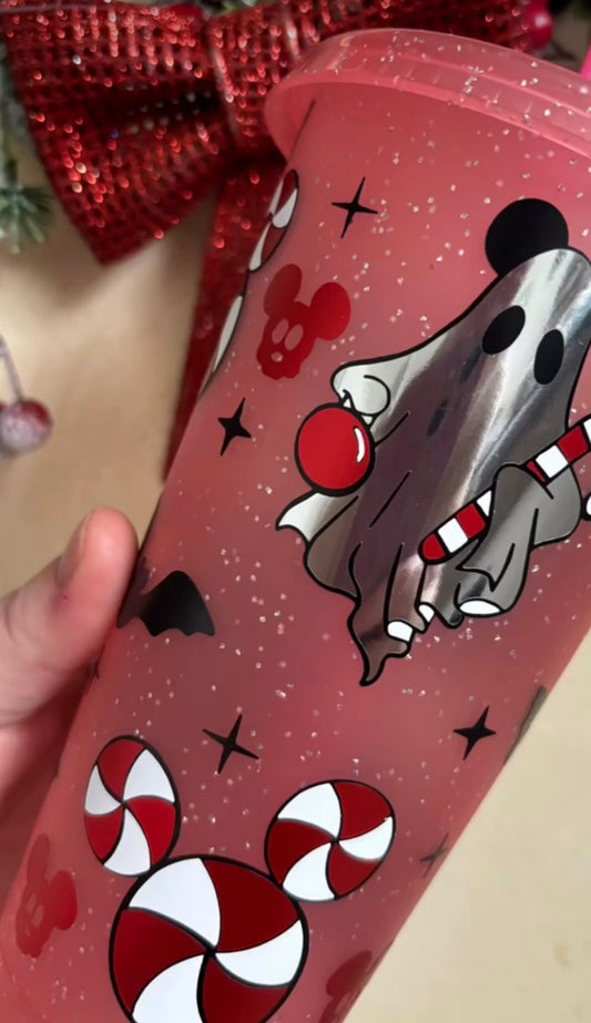 Red Glitter Spooky Christmas Cold Cup