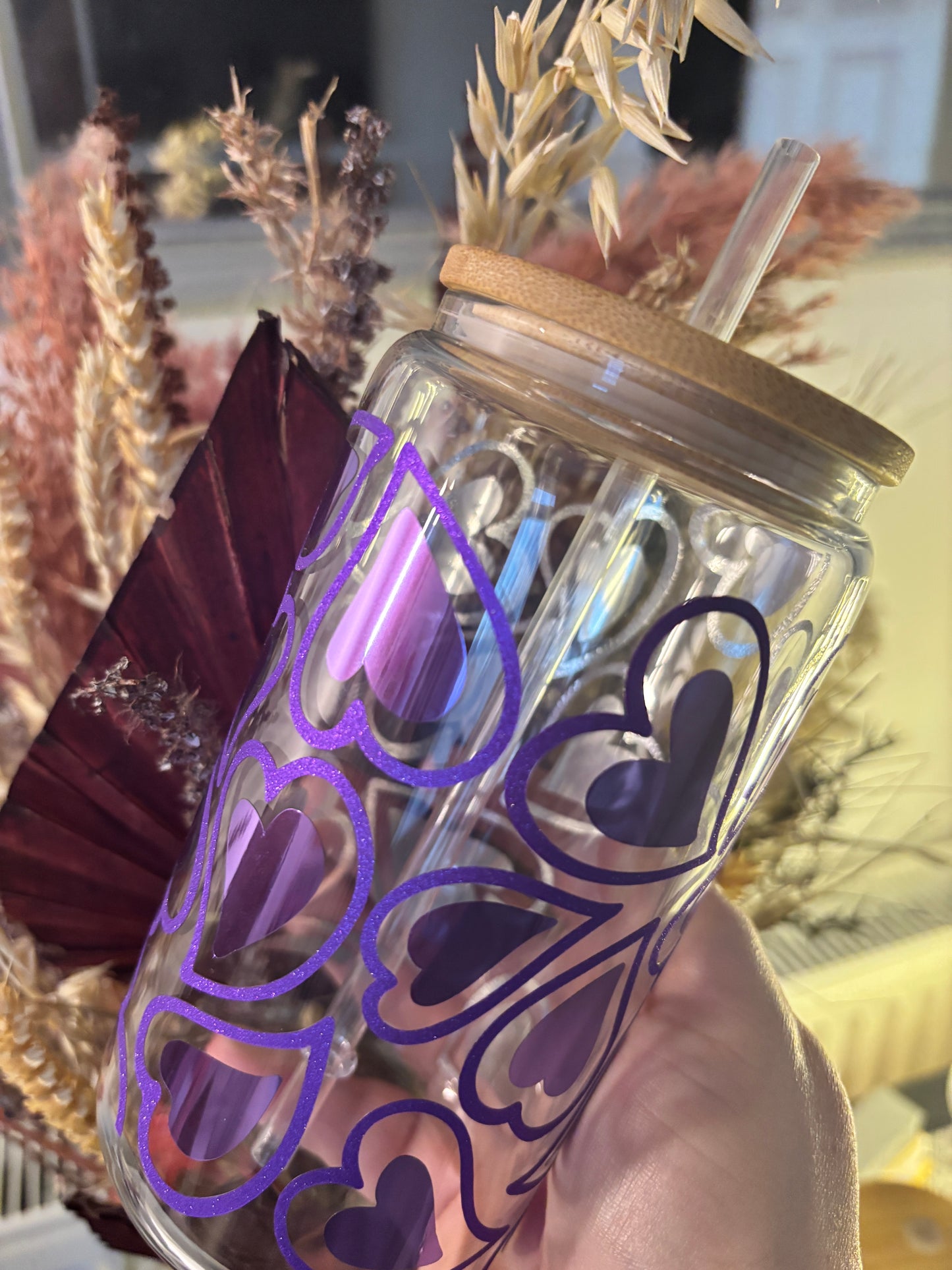 Purple Hearts Clear Glass Libby