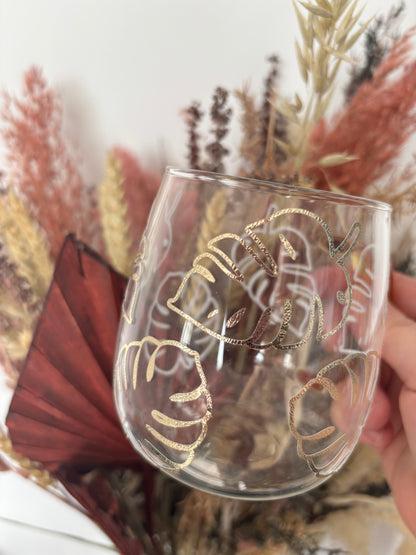 Gold Leaf Print Glass Cup