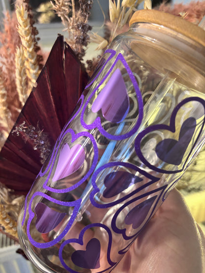 Purple Hearts Clear Glass Libby