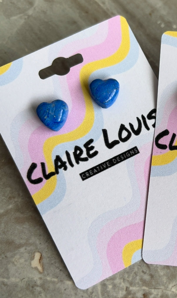 Blue Marble Heart Studs