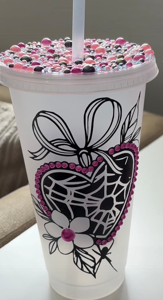 Webbed Heart Rhinestoned Cold Cup