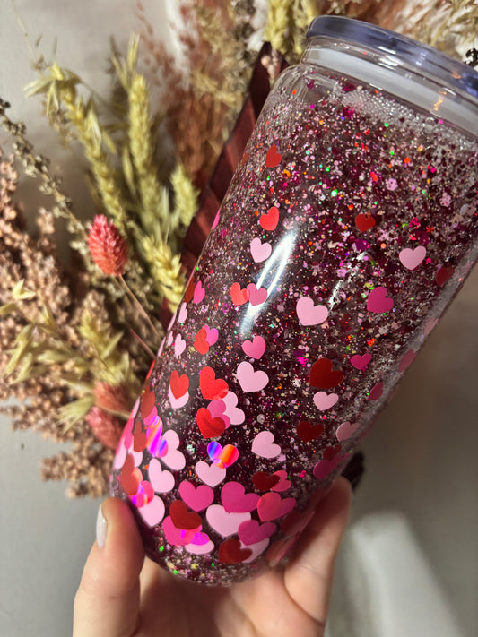 Scattered Hearts Glass Snow Globe Tumbler