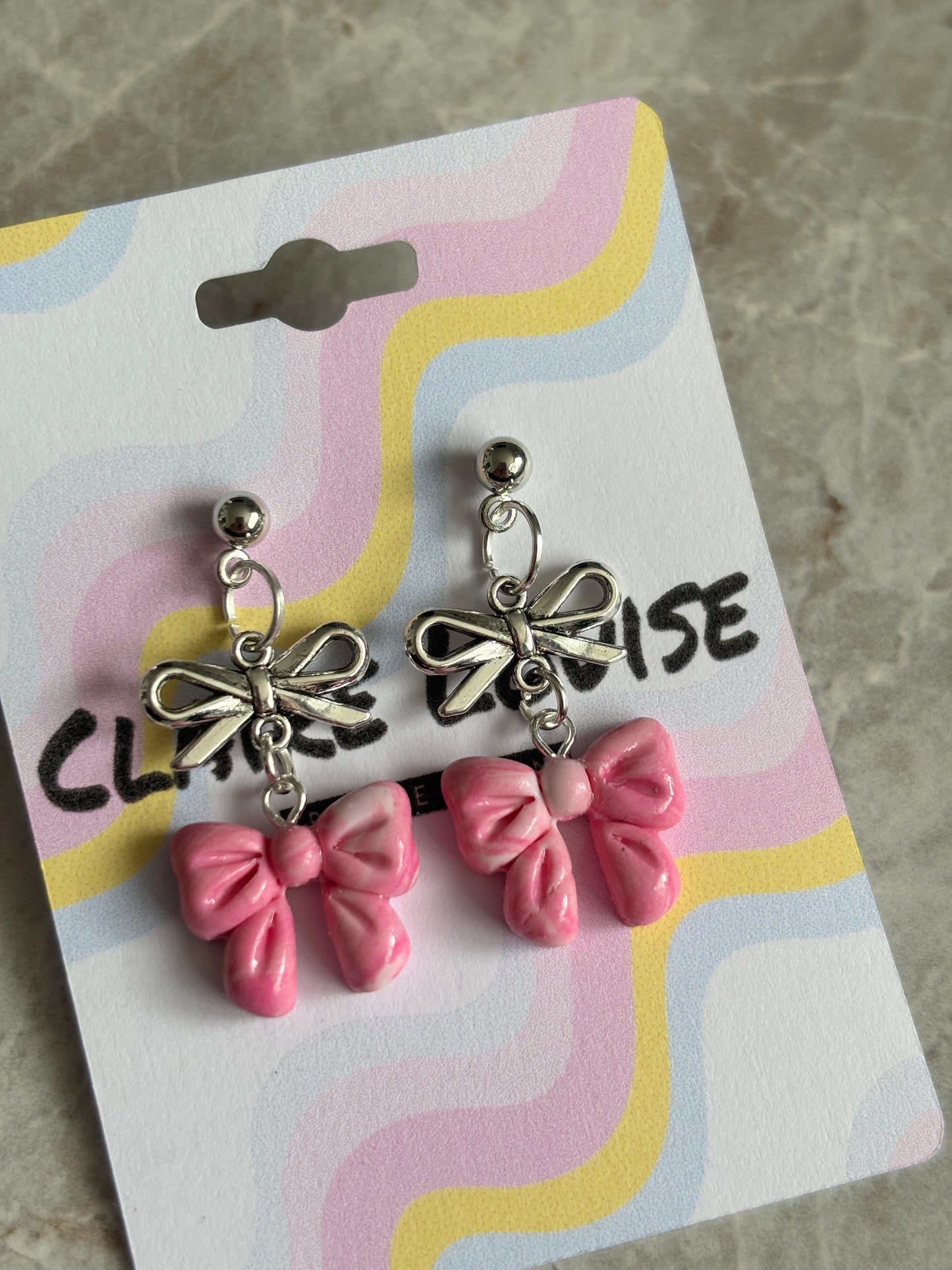 Pink Swirl Bow Earrings