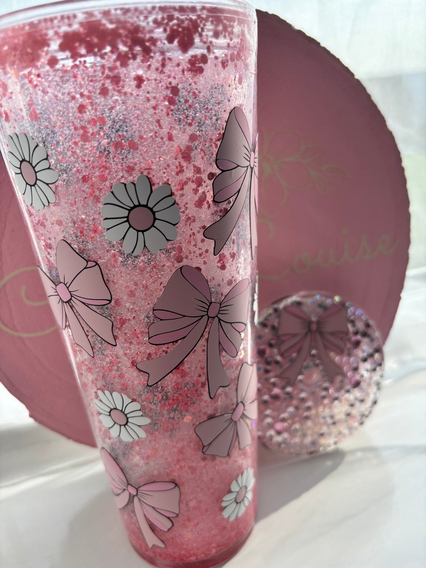 Bows & Daisies Acrylic Snow Globe Tumbler