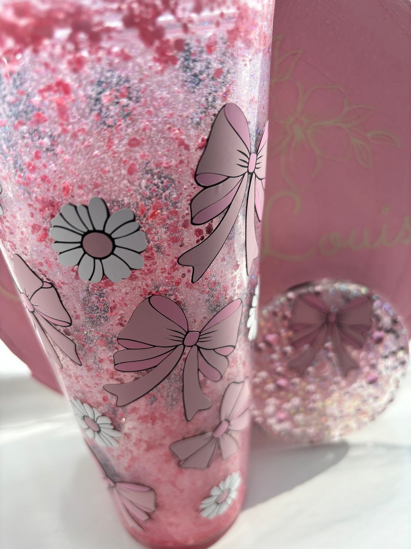 Bows & Daisies Acrylic Snow Globe Tumbler