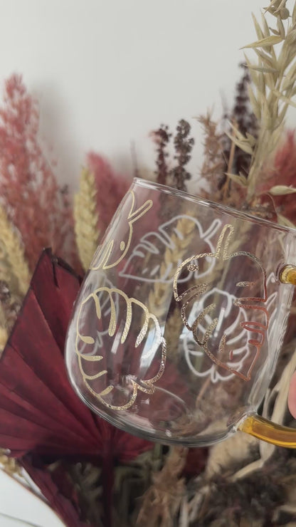 Gold Leaf Print Glass Cup