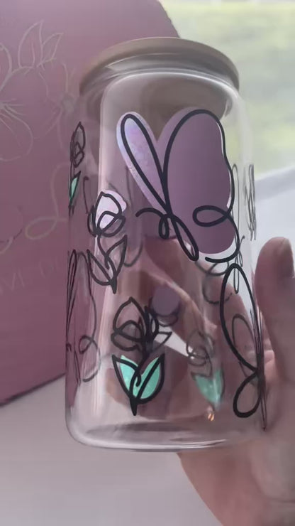 Butterfly & Roses Glass Libby