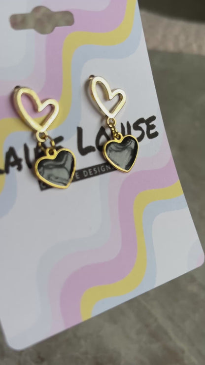 Black and Gold Heart Drop Earrings