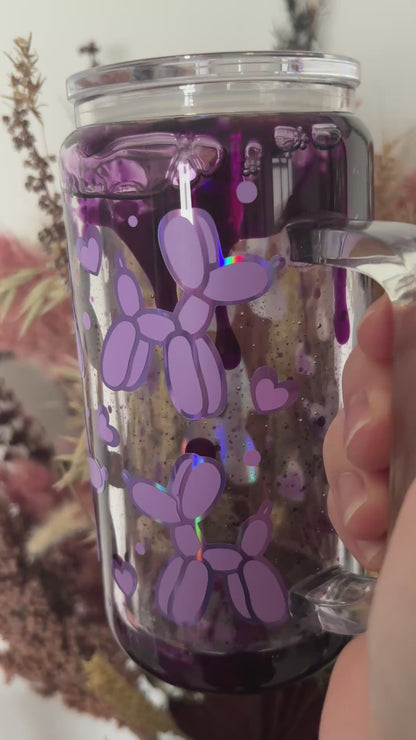 Purple Balloon Dog Lava Drip Glass Tumbler