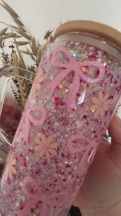 Bows & Daisy Glass Snow Globe Tumbler