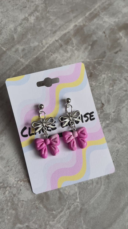 Pink Swirl Bow Earrings