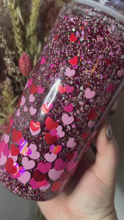 Scattered Hearts Glass Snow Globe Tumbler