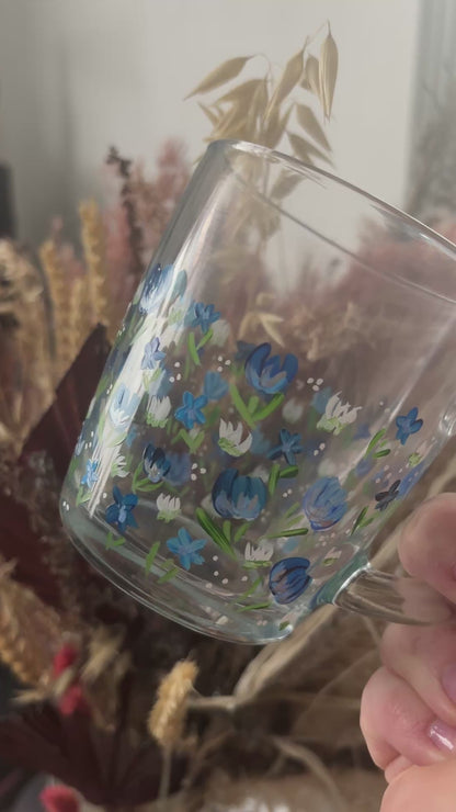 Blue Forget Me Hand Painted Glass Mug
