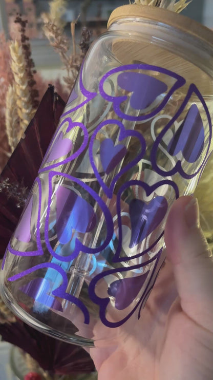 Purple Hearts Clear Glass Libby